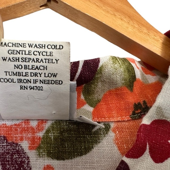 Hot Cotton Womens 100% Linen Floral Button Up Top XL Multicolor Short Sleeve USA - Picture 5 of 6